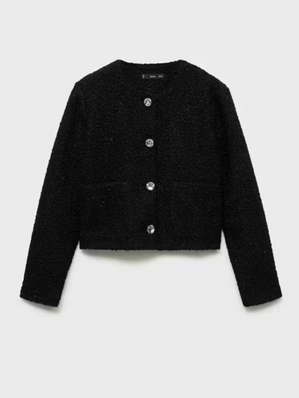 MANGO shiny Black Bouclé Jacket with Silver Buttons
